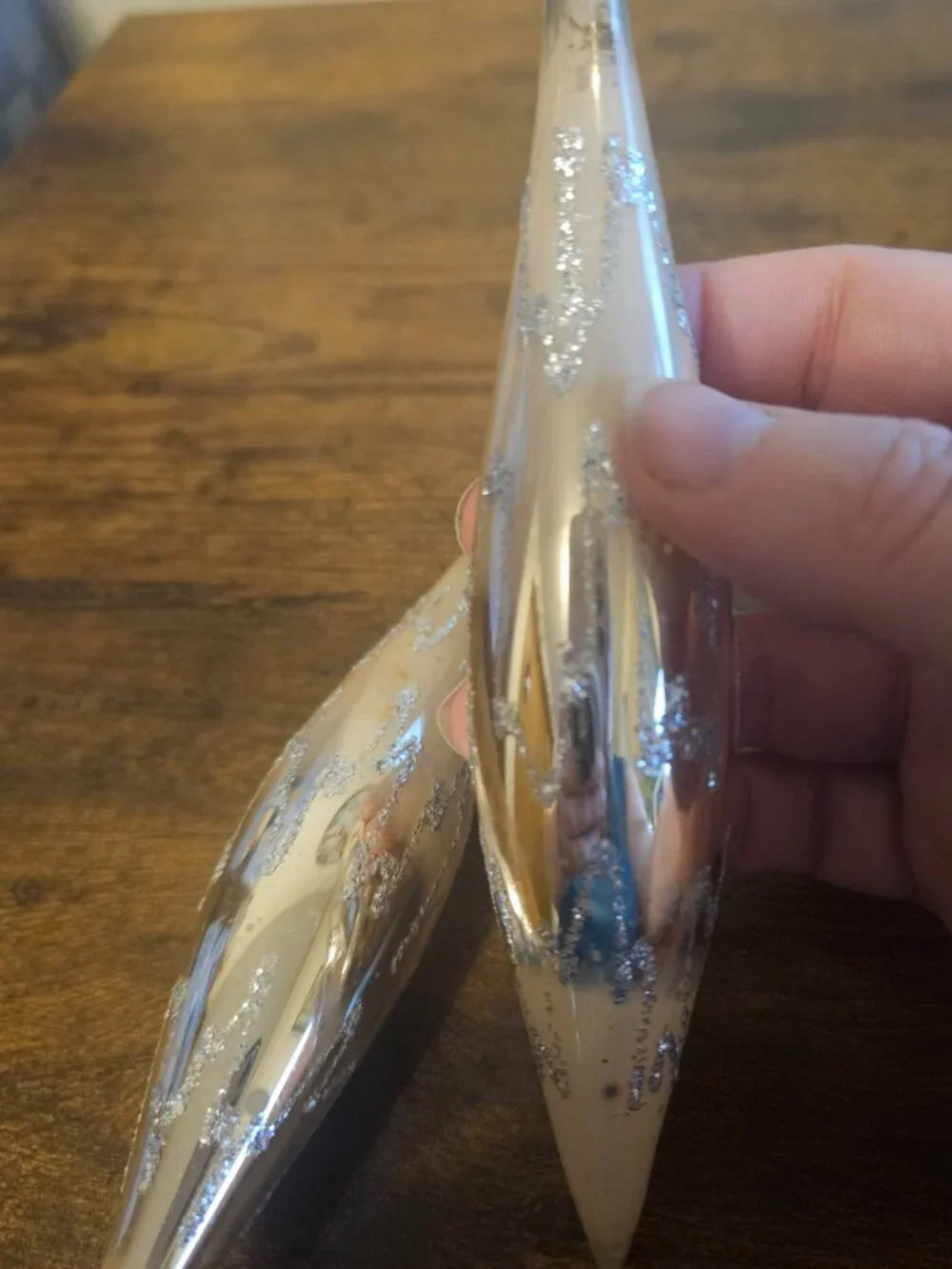 2 Vintage Austria Mercury Glass Icicle Christmas Ornament Swirl Silver Christmas